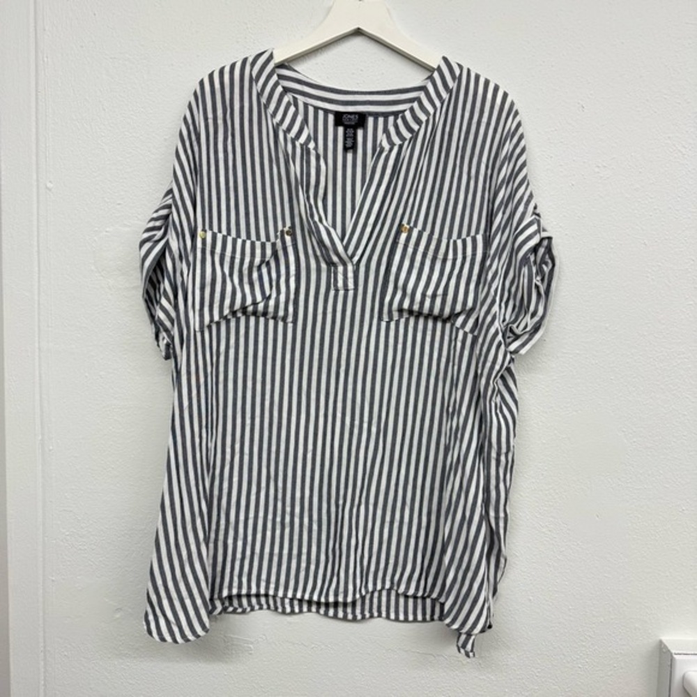 Jones‎ New York Striped Top Womens 3XL Grey Career Plus Size 3XL Corporate Flowy